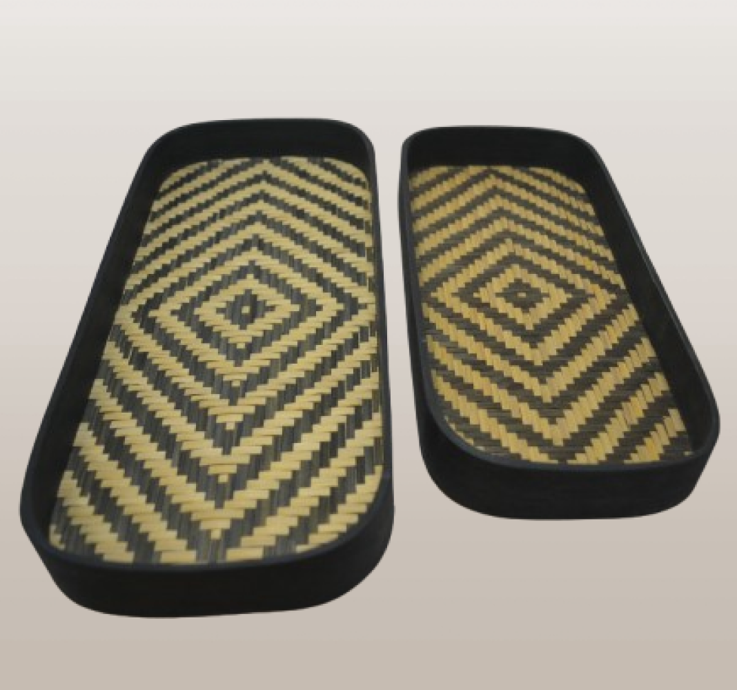 BAMBOO CANE TRAY SET